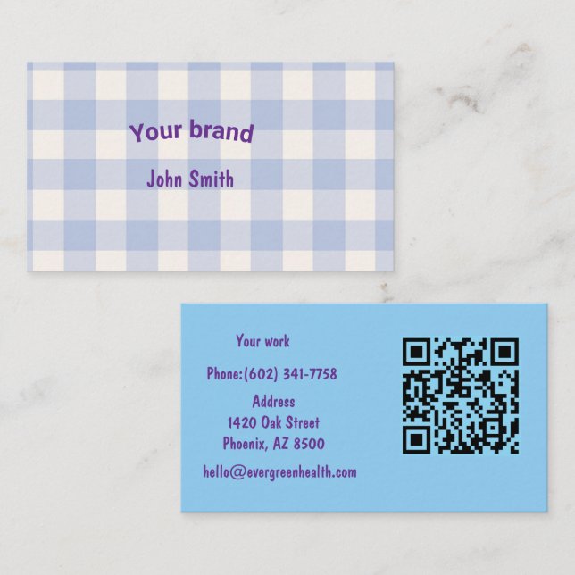 Carte De Visite CODE QR plaid buffalo Aquarelle moderne (Devant / Derrière)