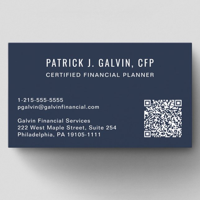 Carte De Visite Code QR Planificateur Financier Certifié CFP Bleu (CFP Certified Financial Planner QR Code Blue Business Card)
