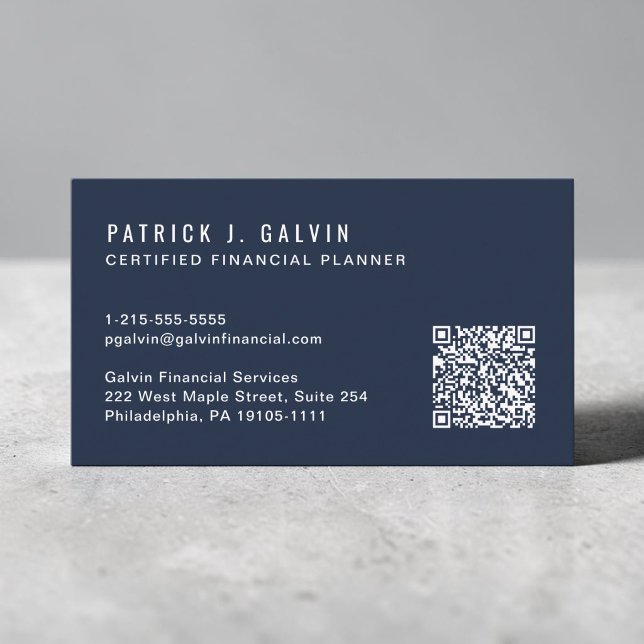 Carte De Visite Code QR Planificateur Financier Certifié CFP Bleu (CFP Certified Financial Planner QR Code Blue Business Card)