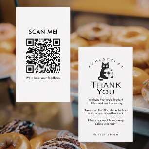 Carte De Visite Code QR pour avis Minimaliste Chat Donut
