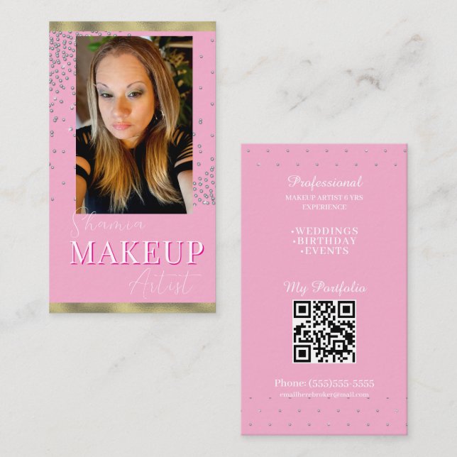 Carte De Visite Code QR pour la photo de maquillage professionnel (Devant / Derrière)