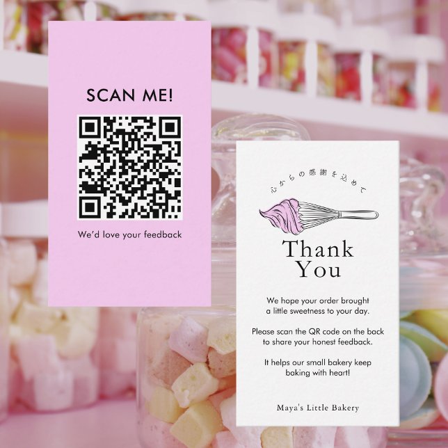 Carte De Visite Code QR pour laisser un avis Rose Moderne (Créateur téléchargé)