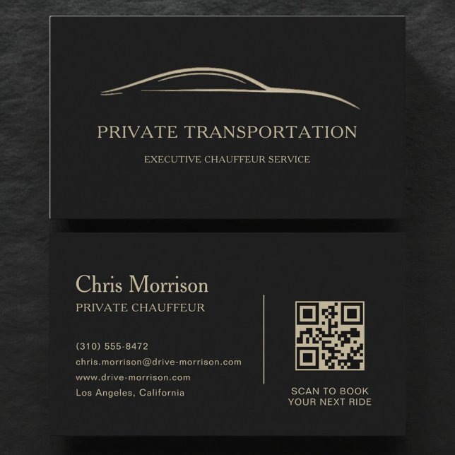 Carte De Visite Code QR pour le transport privé Noir & Or (Créateur téléchargé)