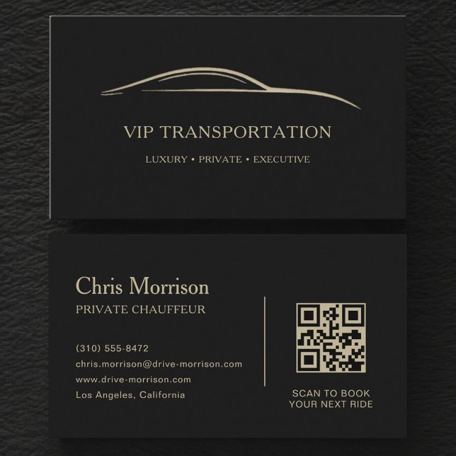 Carte De Visite Code QR pour le transport VIP noir et or (Créateur téléchargé)