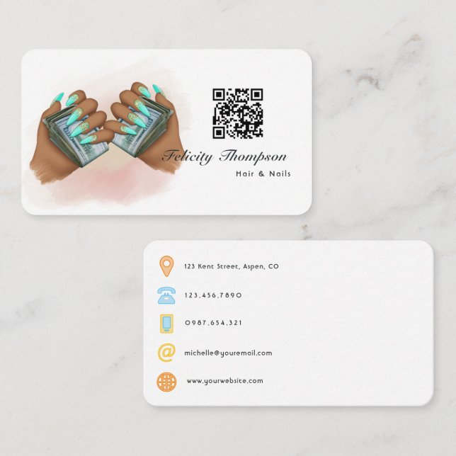 Carte De Visite Code QR pour les cheveux et les ongles (Devant / Derrière)