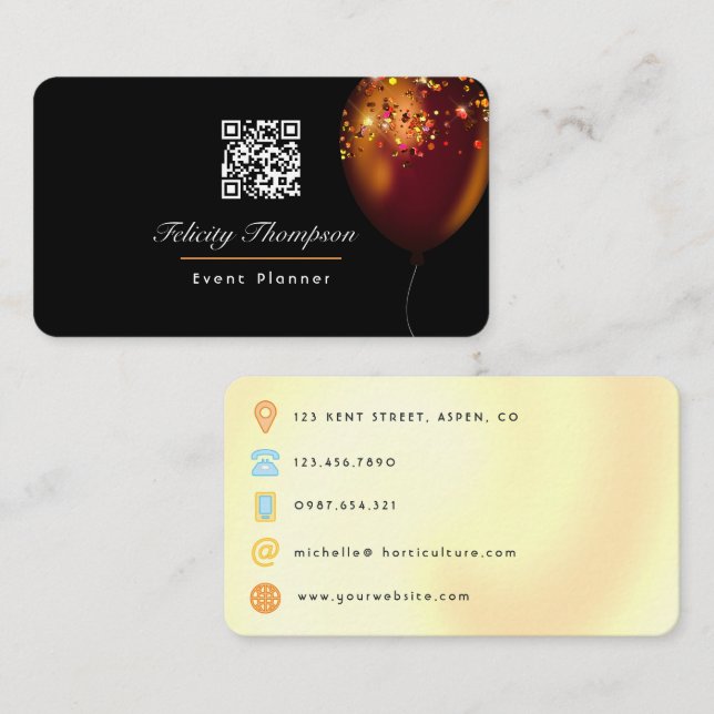 Carte De Visite Code QR pour l'organisateur d'événements de ballon (Devant / Derrière)
