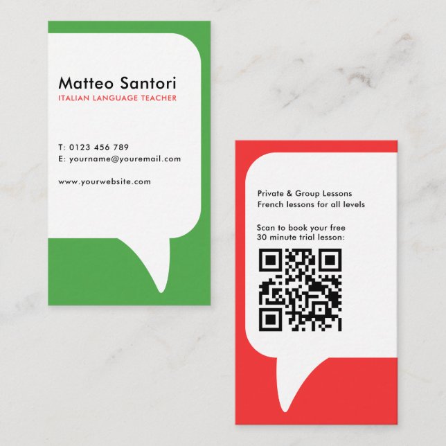 Carte De Visite Code QR Professeur de Langue Italienne (Devant / Derrière)