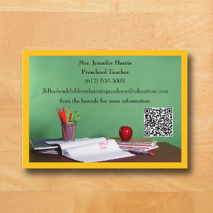 Carte De Visite Code QR Professeur École Primaire Maternelle Jaune