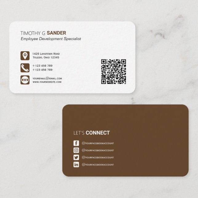 Carte De Visite Code QR professionnel avec réseau social  (Devant / Derrière)
