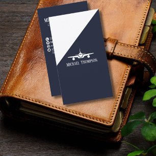 Carte De Visite Code QR professionnel Aviation Bleu marine Minimal