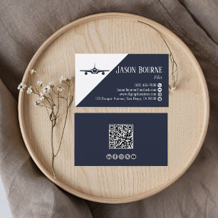 Carte De Visite Code QR professionnel, Aviation, Bleu, minimaliste