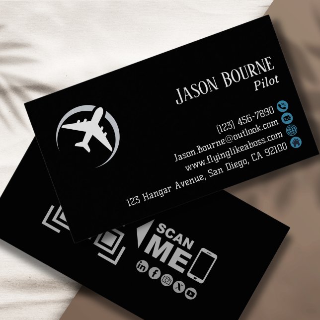 Carte De Visite Code QR professionnel Aviation Marine Blue Modern (Créateur téléchargé)