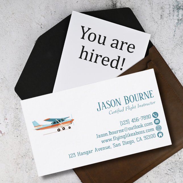 Carte De Visite Code QR Professionnel Avion Cessna Bleu Personnali (Créateur téléchargé)