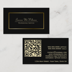 Carte De Visite Code QR professionnel Black & Gold élégant