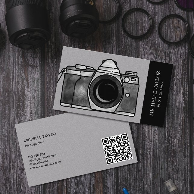 Carte De Visite Code QR professionnel de la photographie d'aquarel (Créateur téléchargé)