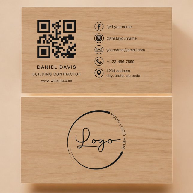 Carte De Visite Code QR professionnel de l'entrepreneur en constru (Créateur téléchargé)