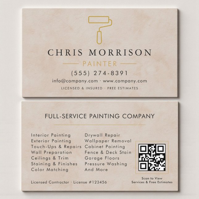 Carte De Visite Code QR professionnel de peintre à domicile (Créateur téléchargé)