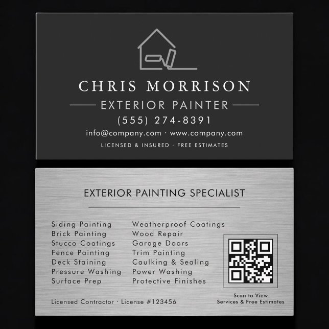 Carte De Visite Code QR Professionnel de Peinture Extérieure (Créateur téléchargé)