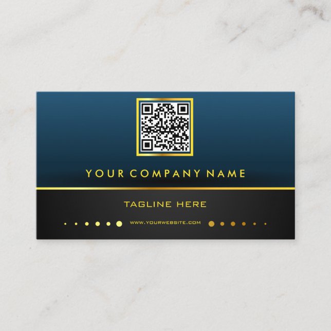 Carte De Visite Code QR Professionnel Dégradé Bleu et Or (Devant)