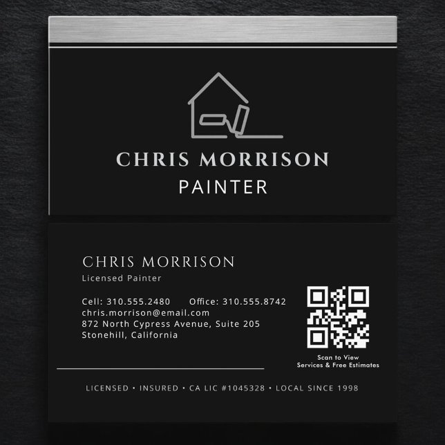 Carte De Visite Code QR professionnel d'un peintre moderne élégant (Créateur téléchargé)