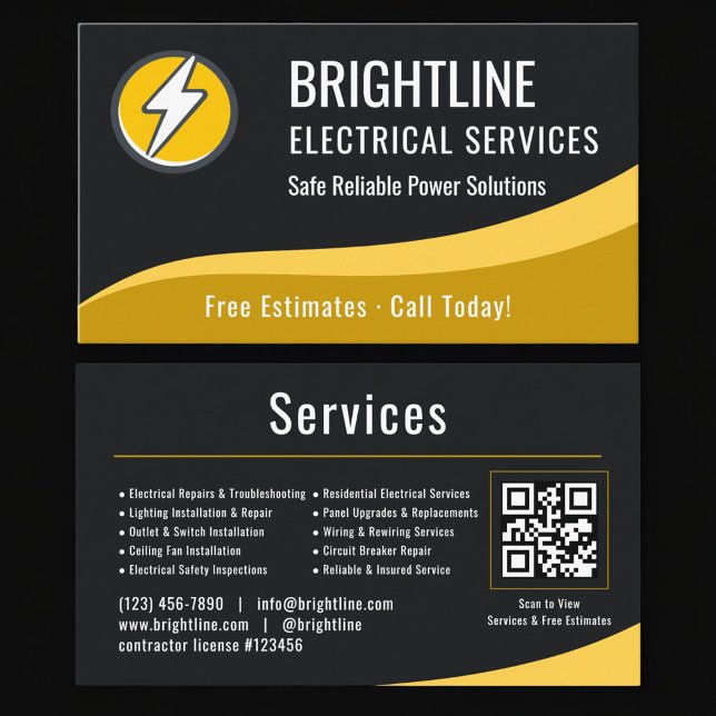 Carte De Visite Code QR Professionnel Électricien (Créateur téléchargé)