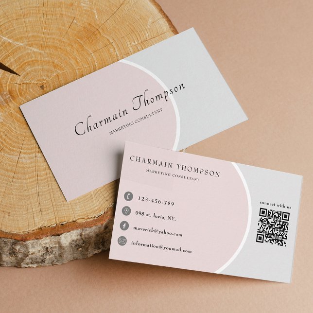 Carte De Visite Code QR professionnel élégant Blush rose gris (Créateur téléchargé)