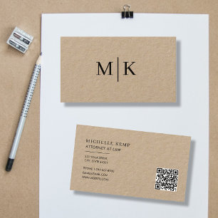 Carte De Visite Code QR professionnel élégant Monogramme Kraft