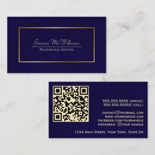 Carte De Visite Code QR professionnel élégant Navy Blue & Gold