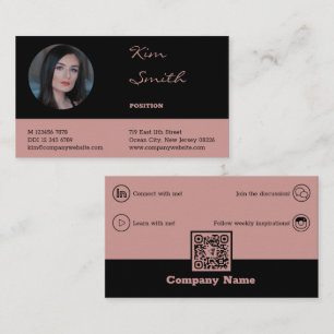 Carte De Visite Code QR professionnel élégant noir et rose