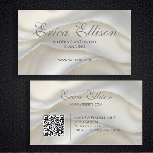 Carte De Visite Code QR Professionnel Élégant Perle (Elegant Mother of Pearl business cards personalized with a QR code for your website)