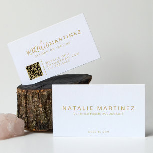 Carte De Visite Code QR Professionnel Élégant Script Blanc Et Or