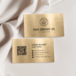 Carte De Visite Code QR Professionnel en Métal Brossé Faux Or