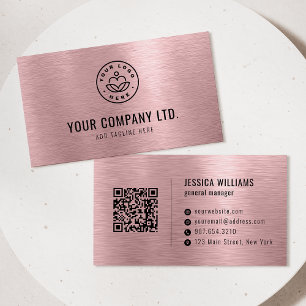 Carte De Visite Code QR Professionnel en Métal Brossé Faux Rose