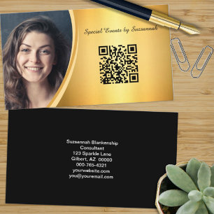 Carte De Visite Code QR professionnel Flared Gold personnalisé pho