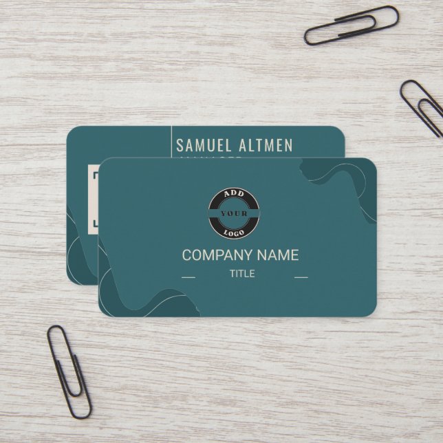 Carte De Visite Code QR Professionnel Luxueux Sarcelle et Crème po (Devant/Arrière en situation)