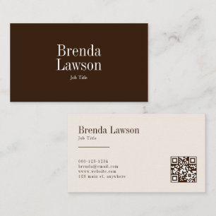 Carte De Visite Code QR professionnel marron et beige chic moderne