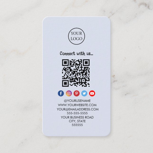 Carte De Visite Code Qr professionnel Médias sociaux Connectez-vou (Devant)