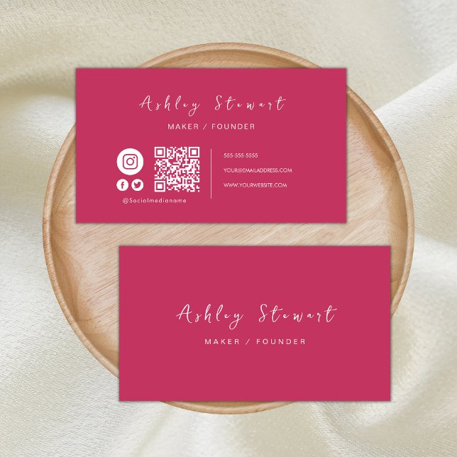 Carte De Visite Code Qr professionnel médias sociaux Hot rose (Créateur téléchargé)
