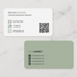 Carte De Visite Code QR professionnel médias sociaux sage vert Bu
