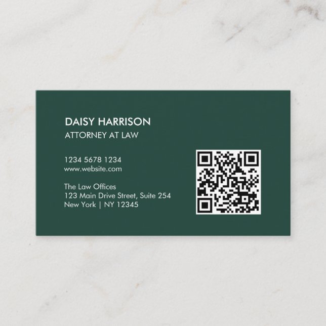 Carte De Visite Code QR professionnel minimal Emerald Green (Devant)