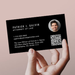Carte De Visite Code QR professionnel minimal photo noir