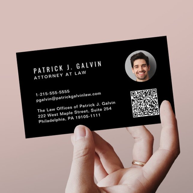 Carte De Visite Code QR professionnel minimal photo noir (Créateur téléchargé)