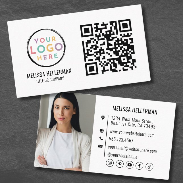 Carte De Visite Code QR professionnel moderne Photo Votre logo (Modern Professional QR Code Photo Your Logo Business Card)