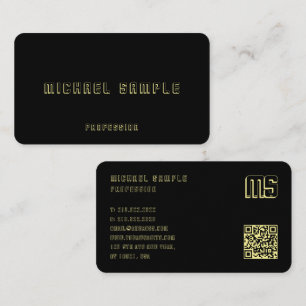 Carte De Visite Code QR professionnel Monogramme élégant Noir & Or