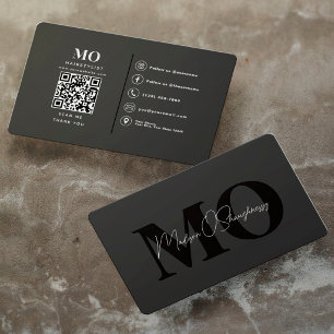 Carte De Visite Code QR Professionnel Monogramme Minimaliste Moder
