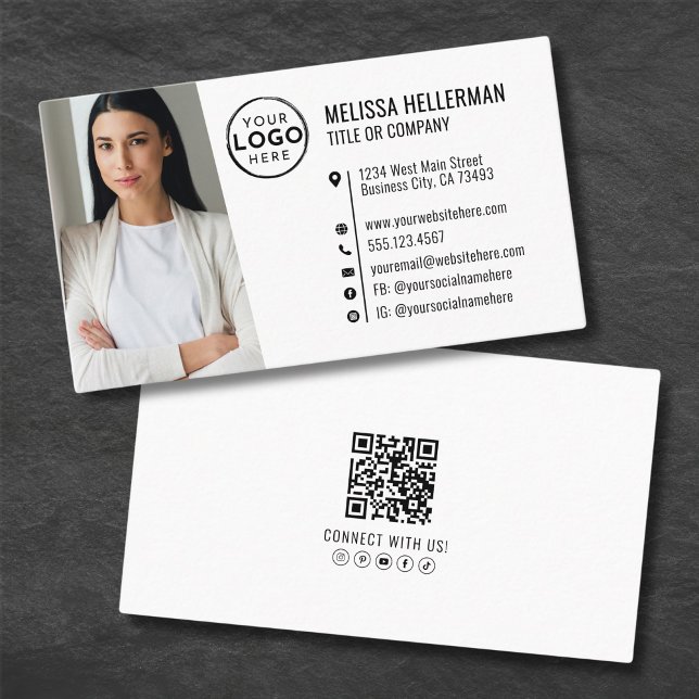Carte De Visite Code QR professionnel Photo de votre logo (Professional Photo QR Code Company Your Logo Business Card)
