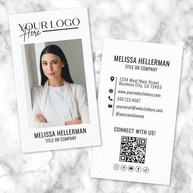 Carte De Visite Code QR professionnel Photo Logo de l'entreprise V (Professional QR Code Photo Company Logo Vertical Business Card)