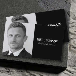 Carte De Visite Code QR Professionnel Photo Pilote Noir Aviation