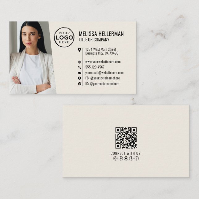 Carte De Visite Code QR Professionnel Photo Votre Logo (Devant / Derrière)