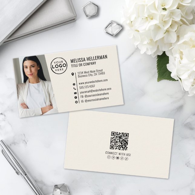 Carte De Visite Code QR Professionnel Photo Votre Logo (Professional QR Code Photo Your Logo Business Card)